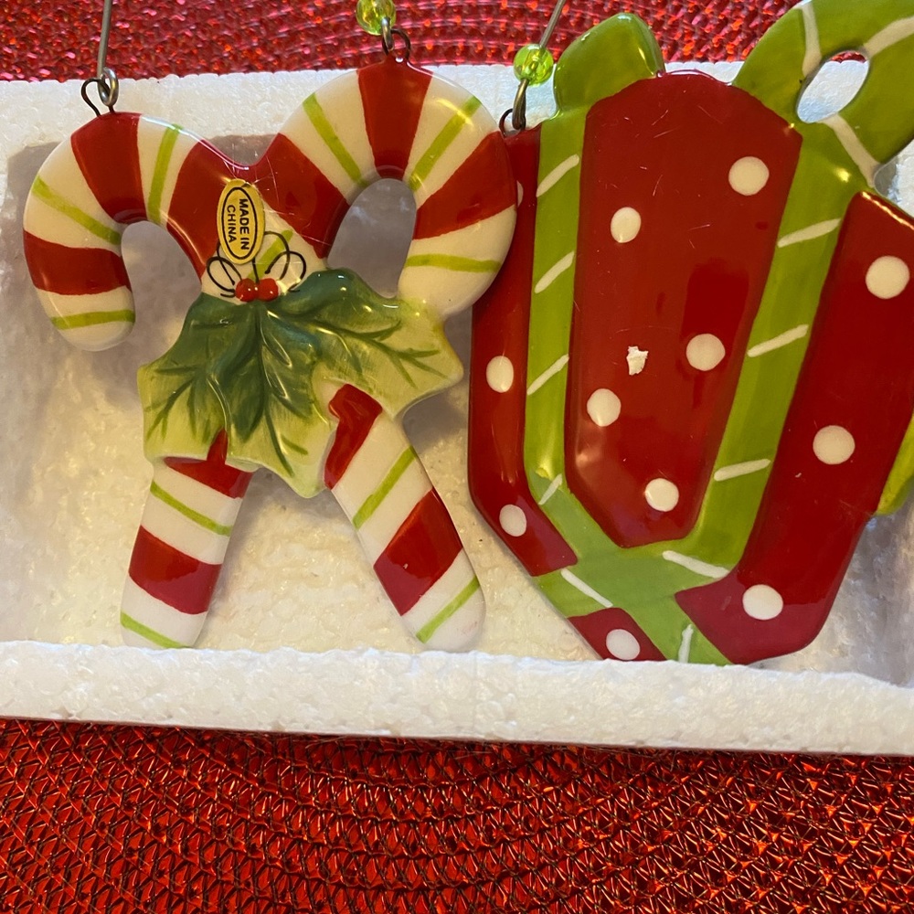 Holiday Candy Cane and Gift Ornament Set